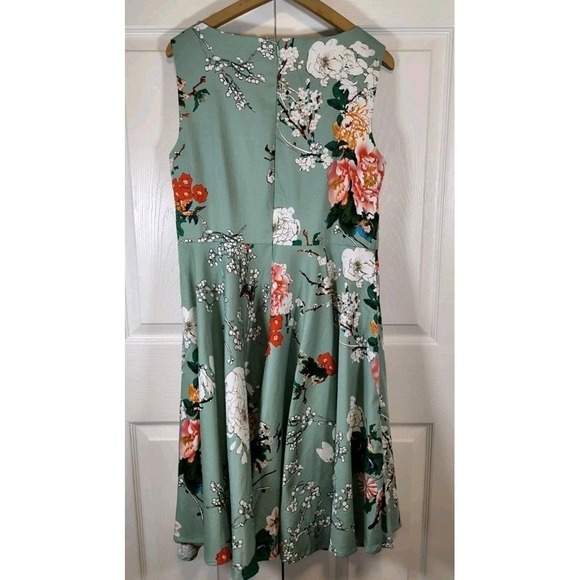 GRACE KARIN Boatneck Sleeveless Vintage Tea Dress, XS Green Floral, Balletcore - Picture 2 of 6